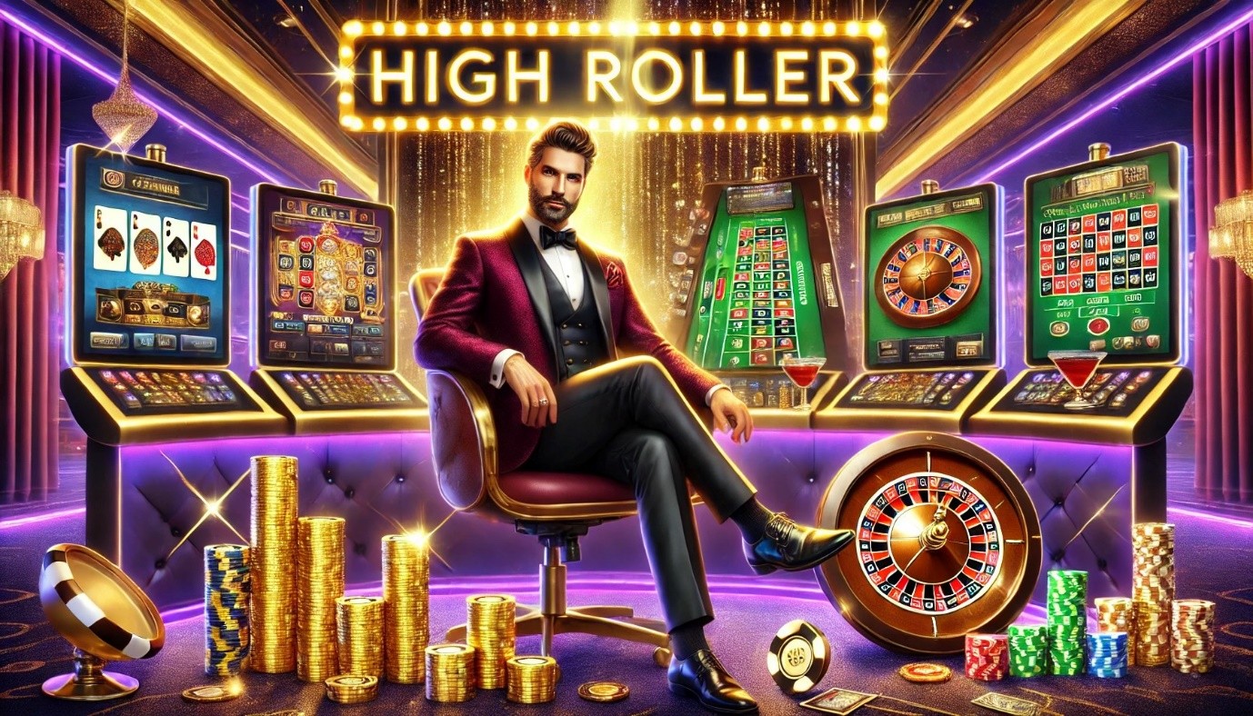 An image of a man sitting cross-legged with a bountiful of casino games in the background, casino chips and roulette wheel.